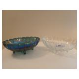 Carnival glass footed bowl, cut glass footed b