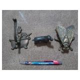 Brass bathroom hook, dog figurine, brass insect