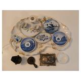 Asst miniature tea sets, S&P, cast iron skillet,