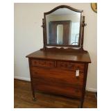 Antique wooden vanity dresser w/ swivel mirror on