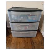 3 drawer plastic organizer w/ contents 24 x 22 x