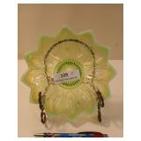Beautiful green glass dish 8" on stand