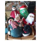 Box of asst Christmas stuffed animals and decor