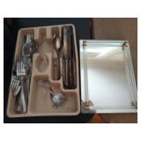 Asst cutlery, vanity mirror tray 11x8