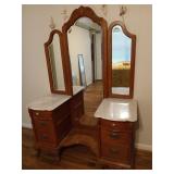 Lexington oak Vanity w/ Tri-Fold Mirror & Marble