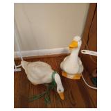 Pair of ceramic ducks 14" & basket of ducks