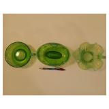 3 pcs green glass, 1 has been repaired