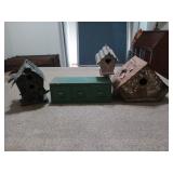 3 decorative bird houses, spice box