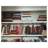 2 shelves of assorted books, Bibles