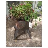 Large cast iron planter on stand 22" / has large