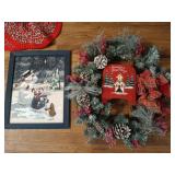Box of assorted seasonal wreaths, Christmas decor