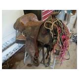 Old 16 inch saddle with saddle stand great for