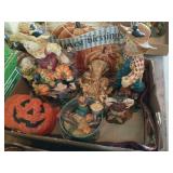 Fall whatnot decor and eight boxes of ornaments