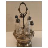 Antique Silverplate Etched Cruet Carousel 16"