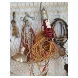 3 drop lights, extension cords, heat lamp