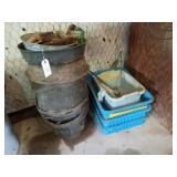 Horse feeding tubs, oil drain pants, plastic