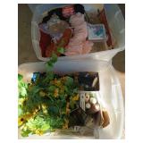 2 plastic totes of yarn, crafting supplies