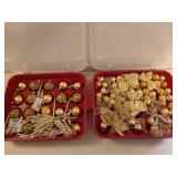 6 plastic ornament boxes with ornaments