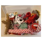 Plastic tub of assorted holiday ribbon