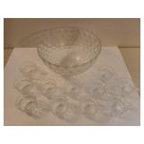 Glass punch bowl & 11 cups