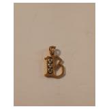 3/4 in "B" pendant, marked 14k - D, diamond?