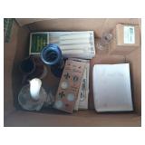 Assorted candles, candle holders, McCoy pitcher