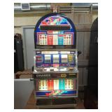 Red white and blue slot machine on base, 75x32x21