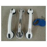 3 shower grab bars, retractable pet leash