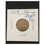 1858 flying eagle cent, small letters