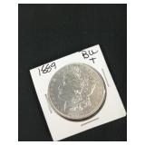 1889 Morgan silver dollar BU+