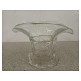 Etched glass "basket" vase 6.5x9
