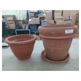 2 clay planters 9" - 12"