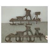 2 cast iron coat / hat hanging hooks 17x9