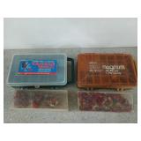2 small tackle boxes of fishing items, nylon