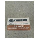 11 rds .45 ACP 185 gr HP copper bullets