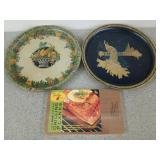 2 antique metal serving trays, 2 new cedar