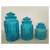 3 pc Blue Glass canister set