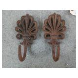 2 cast iron wall mount hooks 7"