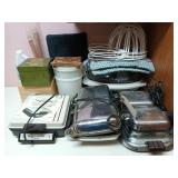 3 asst waffle makers, steamer basket, hot pads,