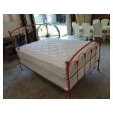 Old red metal, double-sized bed, with box spring