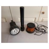 Maglite flashlight, flashlight, and car dash laser