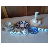 Asst ceramic tea cup/saucers, vase, door pulls
