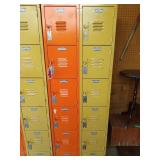 Set of orange and yellow lockers with numbers