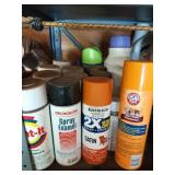 Assorted spray paints and pet stain cleaning