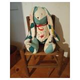 Wooden Childs chair with quilted bunny rabbit
