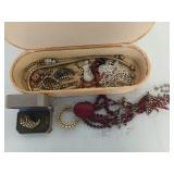 Asst jewelry in vintage jewelry box