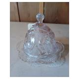 Cut glass cheese dish with lid 7"