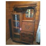 Oak 3 drawer Secretariat curio cabinet w/ curved