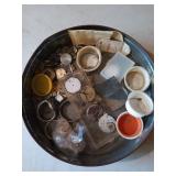 Sunshine biscuit tin of asst watch parts