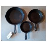 3 pc cast iron skillets 5" - 7" - 10" w/ bag